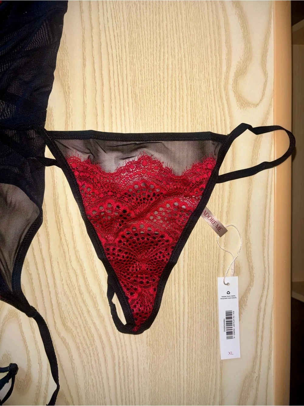 Adore Me Black & Red lace Charlie Bustier with matching panty NWT! Size 38D, XL - Picture 7 of 9